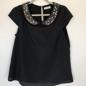 Black dress shirt with cute pearls on collar